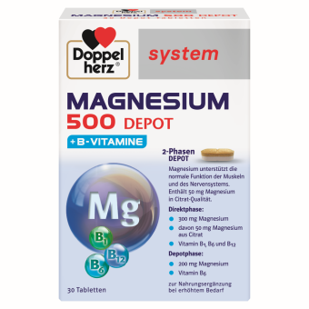 DOPPELHERZMAGNESIUM500DEPOT+B-VITAMINE,30tabletes